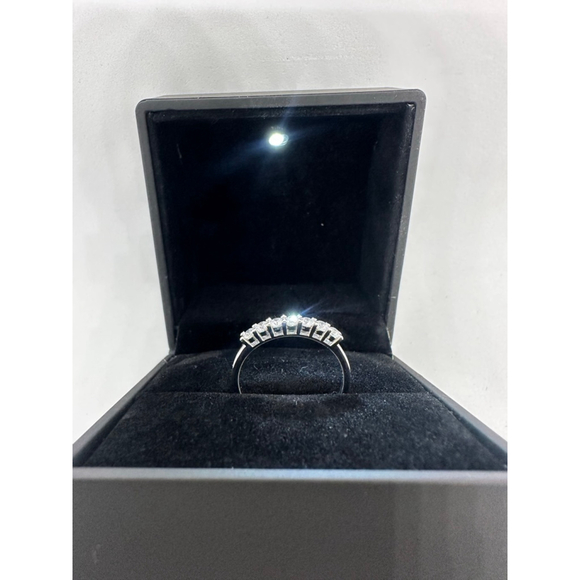 Moissanite Band 7 Stone Anniversary Wedding Ring 18K 925 GRA Round - Picture 9 of 17